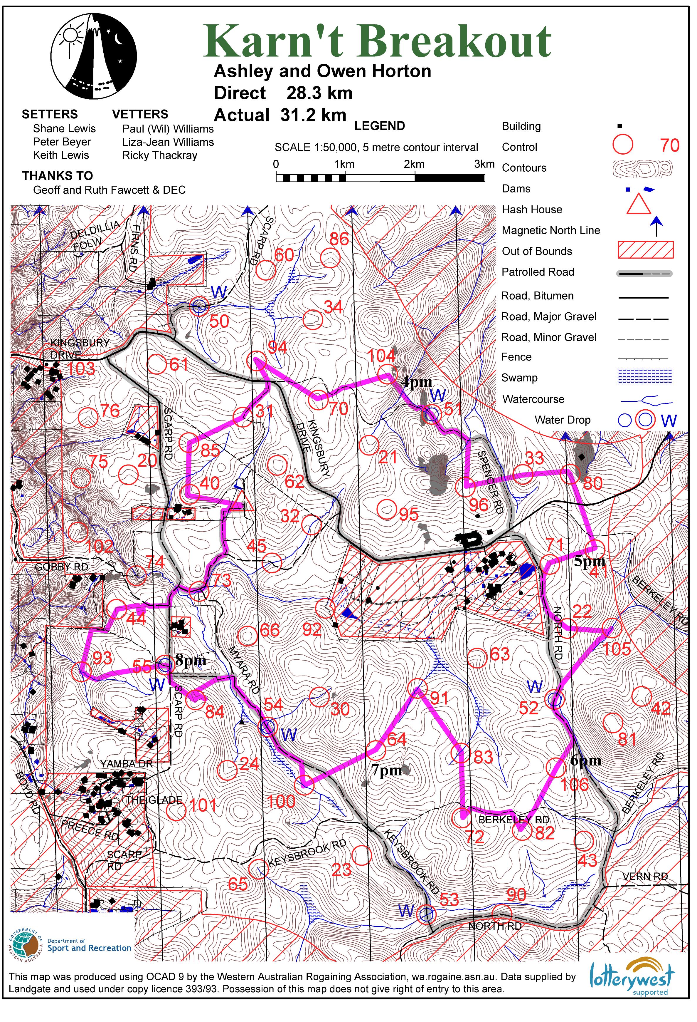 Rogaine map with route taken